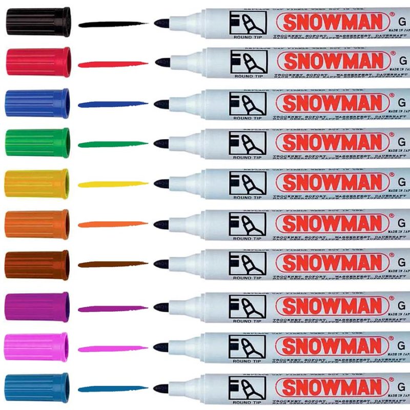 Snowman perrmanent markers bullet tip in various colours