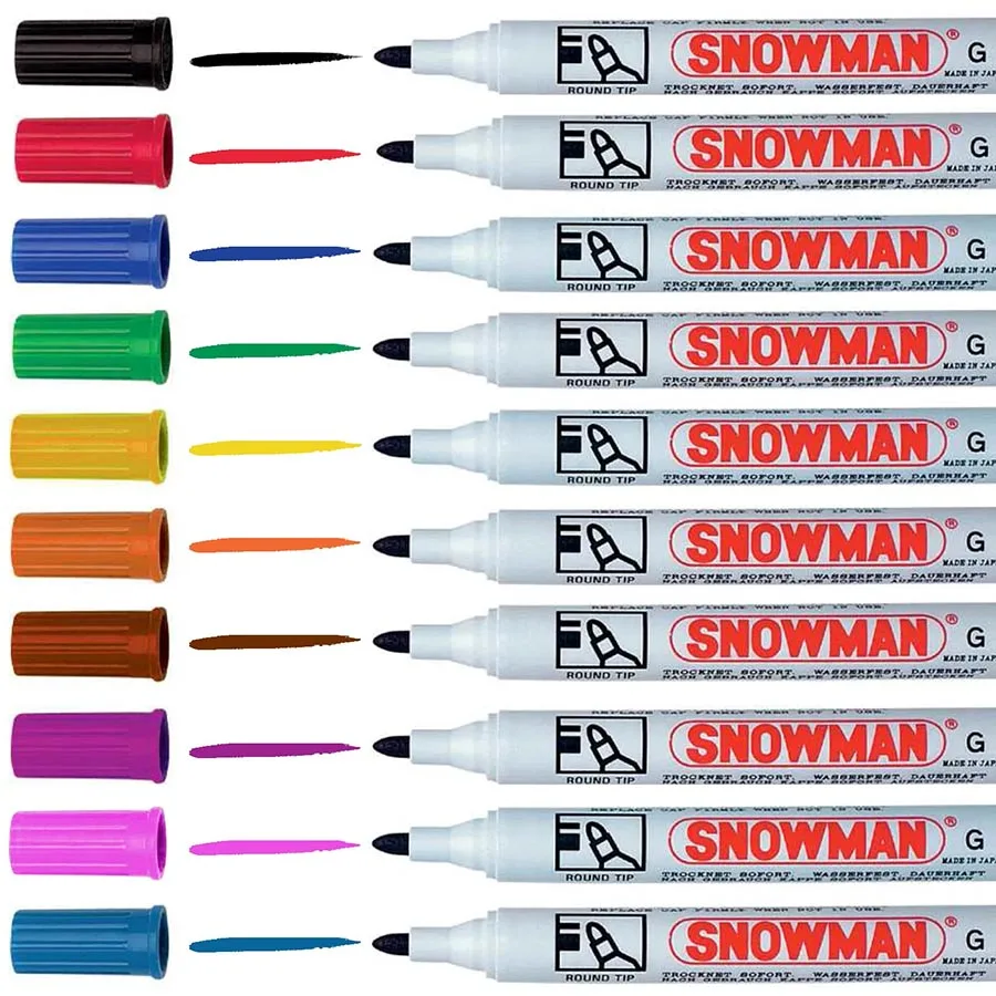 Snowman perrmanent markers bullet tip in various colours