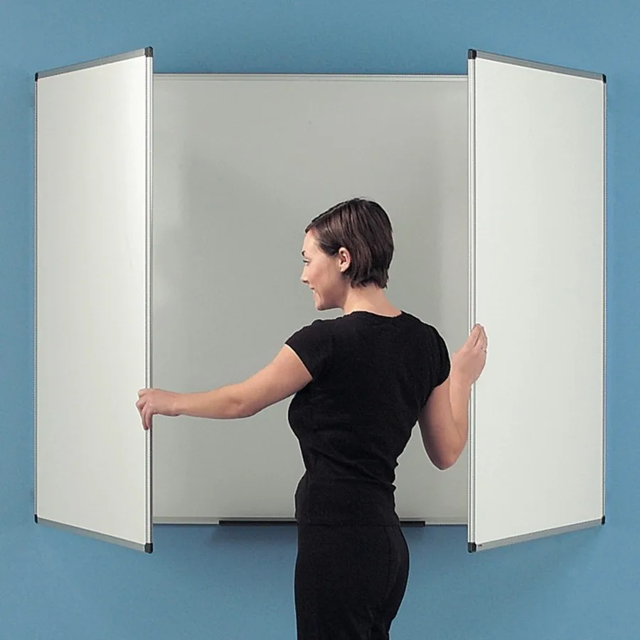 Wall mounted hinged folding whiteboards