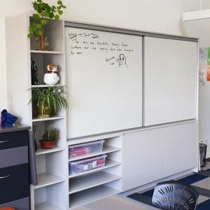 Prowite cabinet mounted sliding whiteboard at Iona College