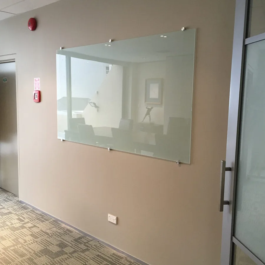 Glass writing boards in conference room